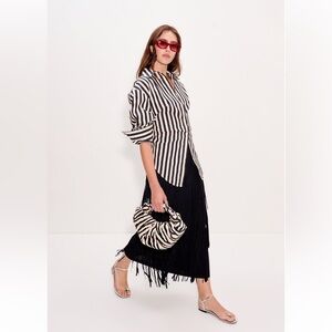 Black Fringe Pleated Maxi Skirt. NWOT